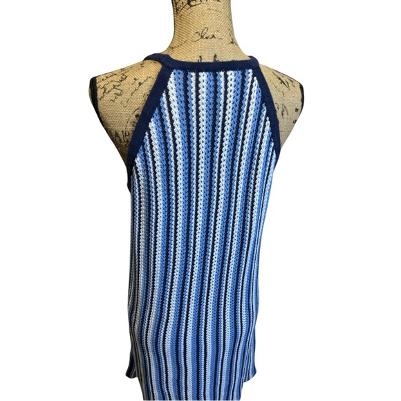 C & C California Blue White Crochet Halter Style Swim Cover Up Mini Dress Beach - Picture 4 of 9